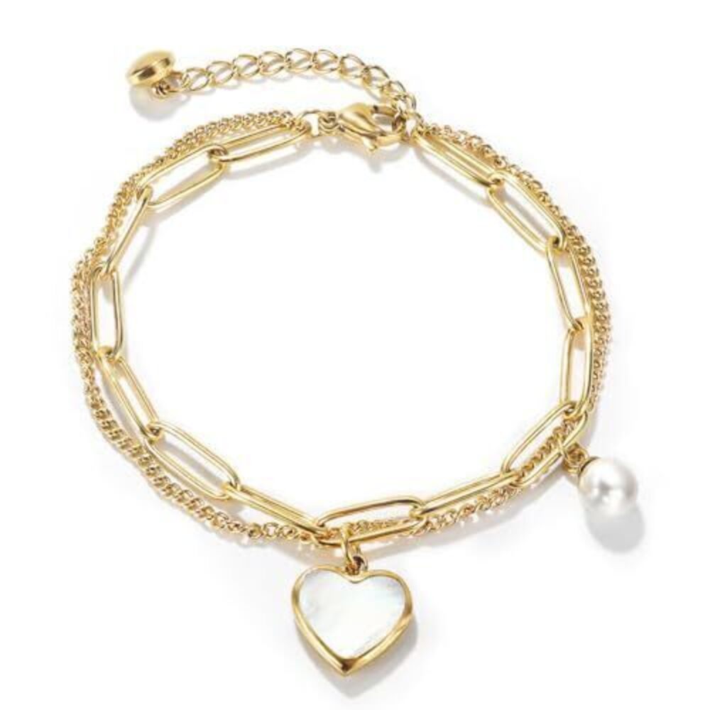 7935 Heart Charm Bracelet , 18K Gold-plated Titanium Love Bracelet
